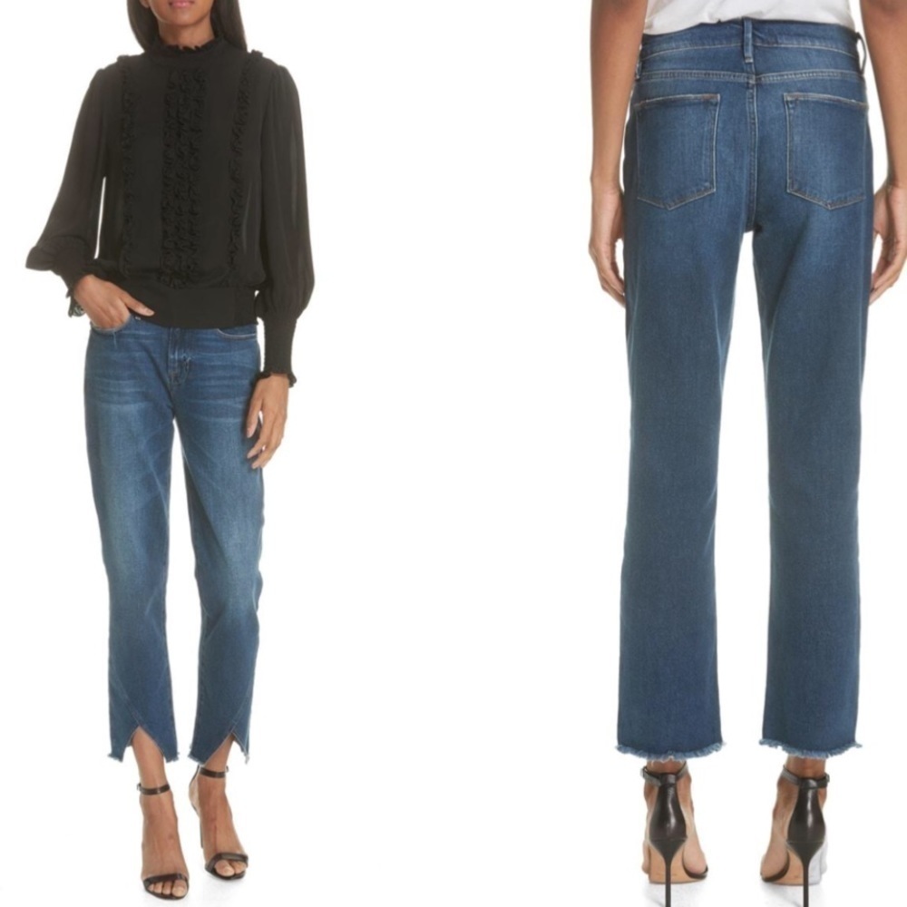 FRAME Le High Straight Asymmetrical Hem Jeans In Kingsway Size 25 - Picture 15 of 15